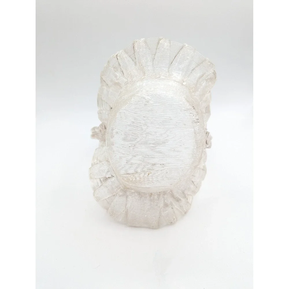 Vintage Clear Spun Glass Ruffled Basket Arched Handle Centerpiece Decor 8.5